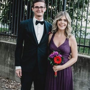 David’s Bridal Criss Cross Mesh Dress (PLUM)